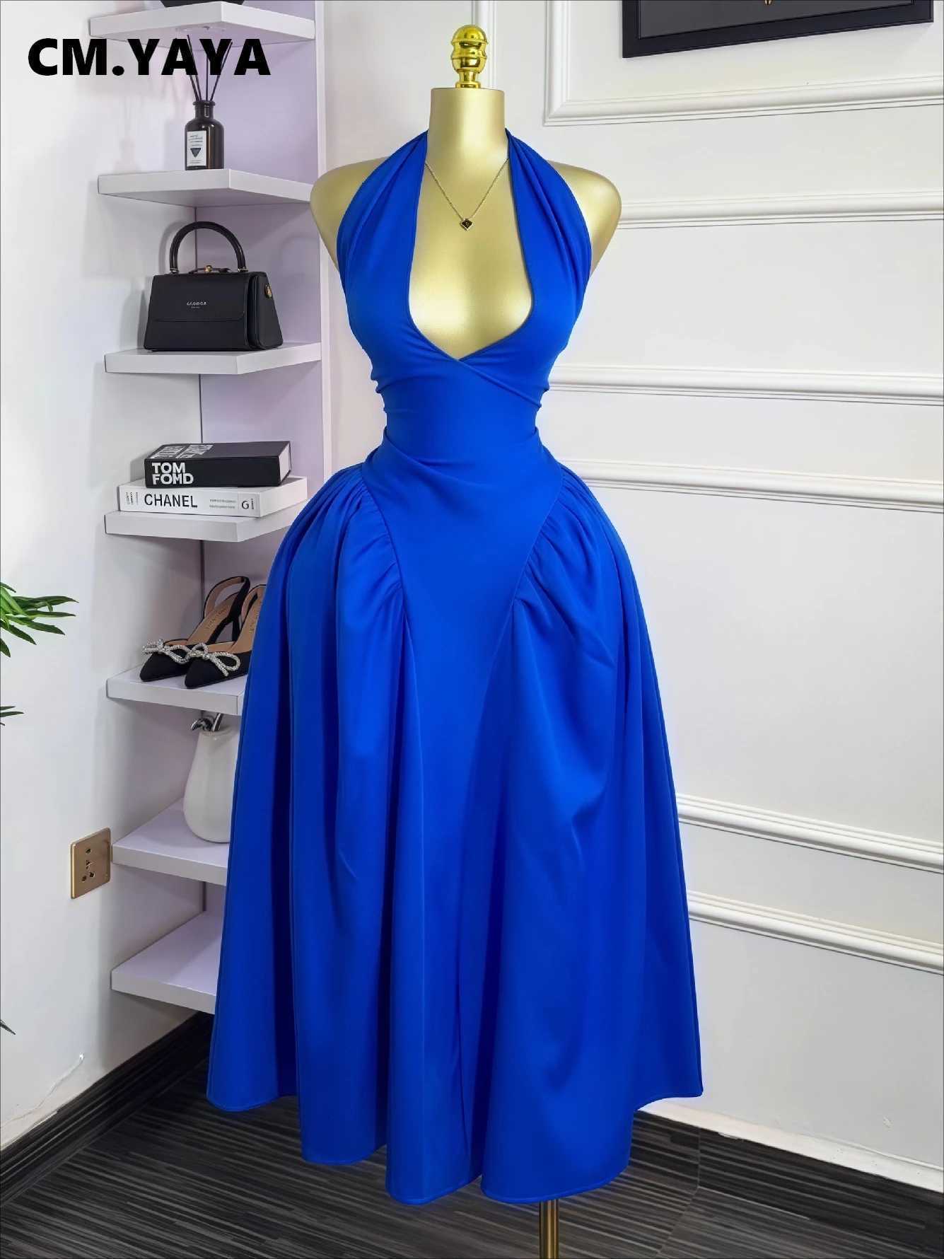 1200 Women Halter V-neck Backless Sleeveless Big Swing Bodycon Midi Maxi Long Dress 2025 Vacation Sexy Party Evening Dresses XJ250722
