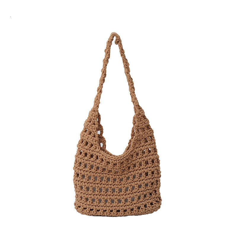 Large capacity commuting hand woven cotton thread hollow armpit bag, forest style vacation shopping bag, single shoulder handheld, dual-use for daily 