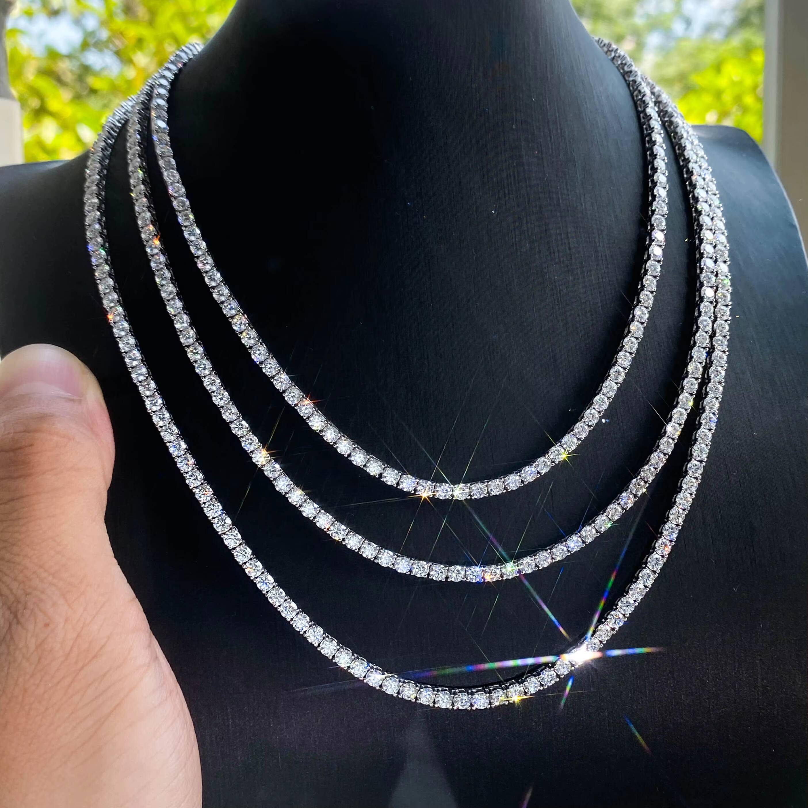 Gra Certified Moissanite Tennis Chain Diamond Tennis 16inch 18inch 20inch 22inch 24inch 925 Silver Hip Hop Tennis Necklace