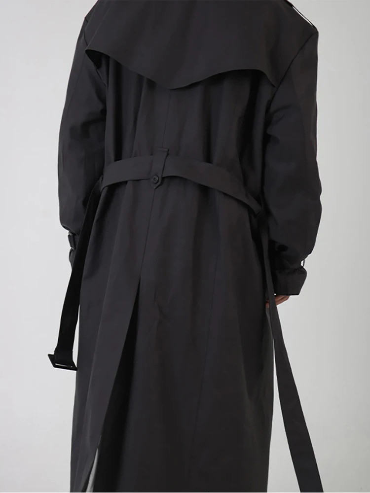 Mauroicardi Spring Autumn Cool Long Black Oversized Trench Coat Men Belt Double Breasted Loose Casual Windproof Outerwear 250714
