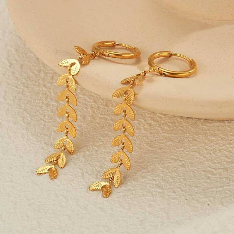 Seakissky Fashion Gold-plated Stainless Steel Earrings Exquisite Wheat Ear Shed Tassels Pendants Gorgeous Jewelry Womens Gift XJ250722