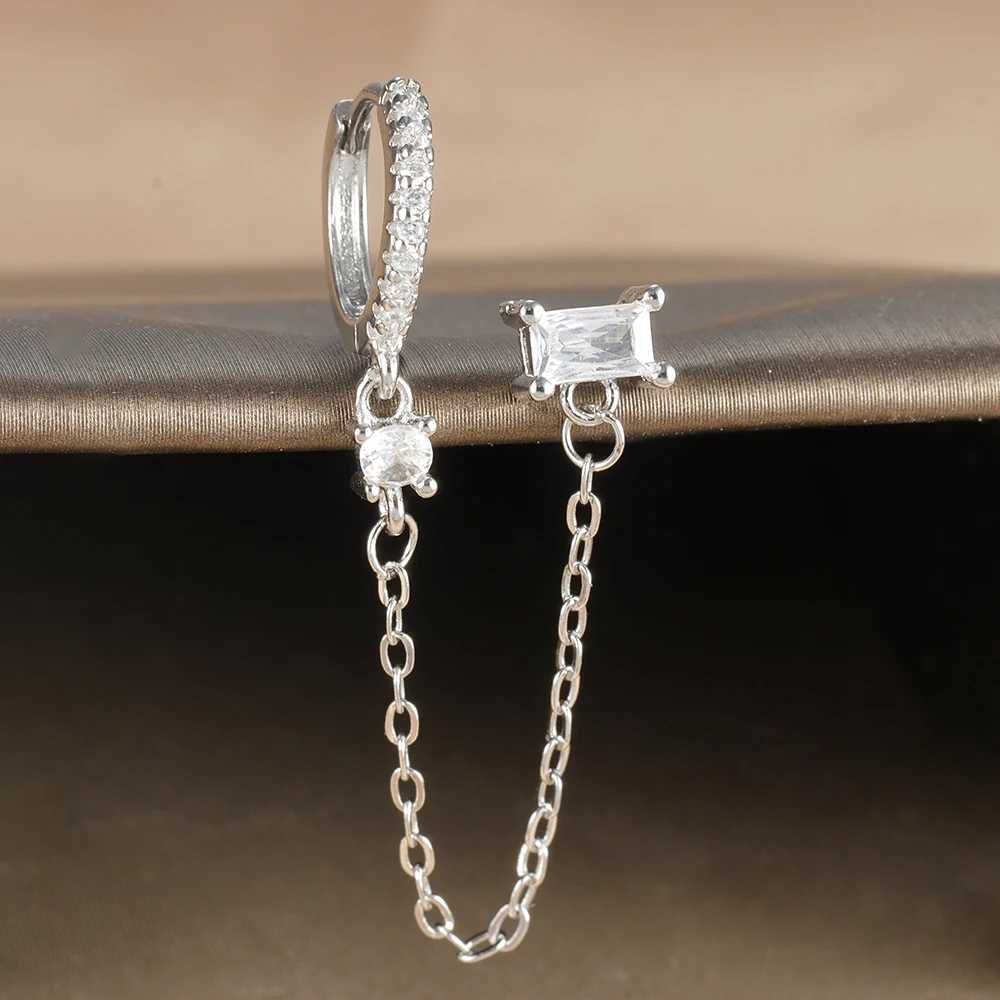 New Arrival Link Chains Hoop Earrings for Women Stainless Steel Cubic Zirconia Tassel Square Earring Ear Buckle Piercing Jewelry XJ250722