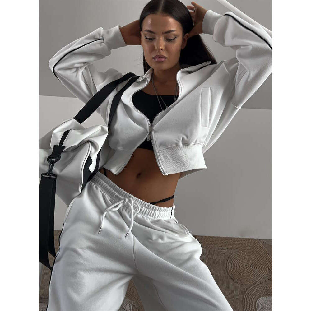 Casual Fashion Women's Zipper Cardigan Jacket Sports Drawstring Pants Two-Piece Set B5