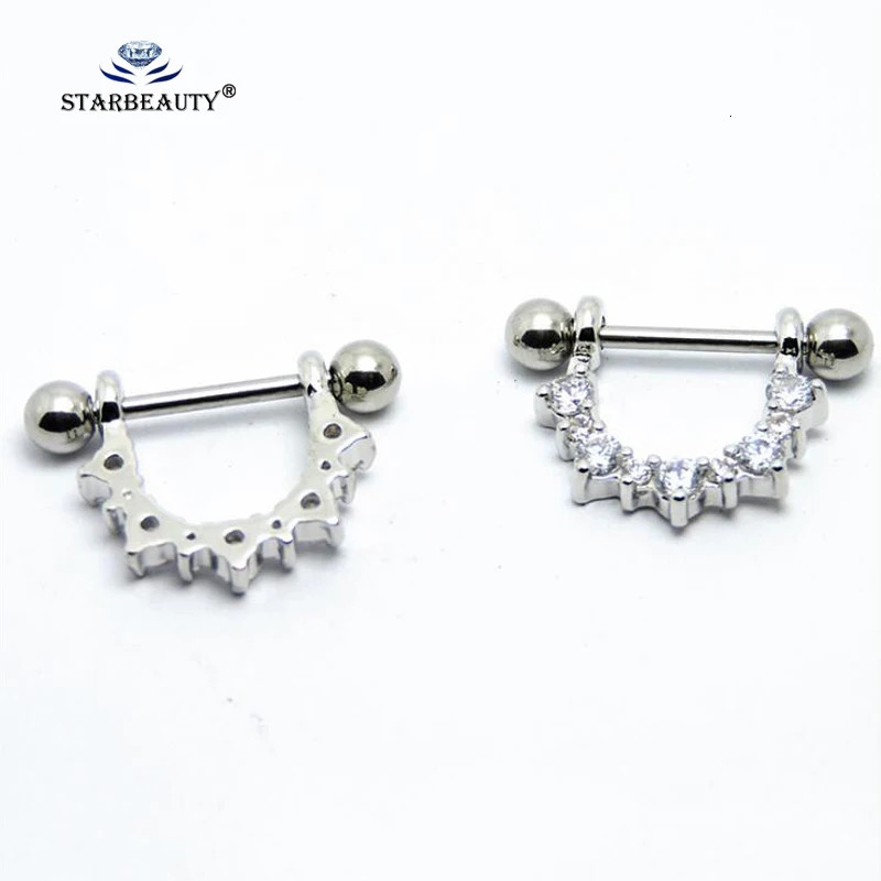 Real Stainless Steel With Zircon Stone 1.2*19mm Nipple Piercing Body Jewelry Nipple Rings 14G Silver Color Tongue Rings Balls 250722