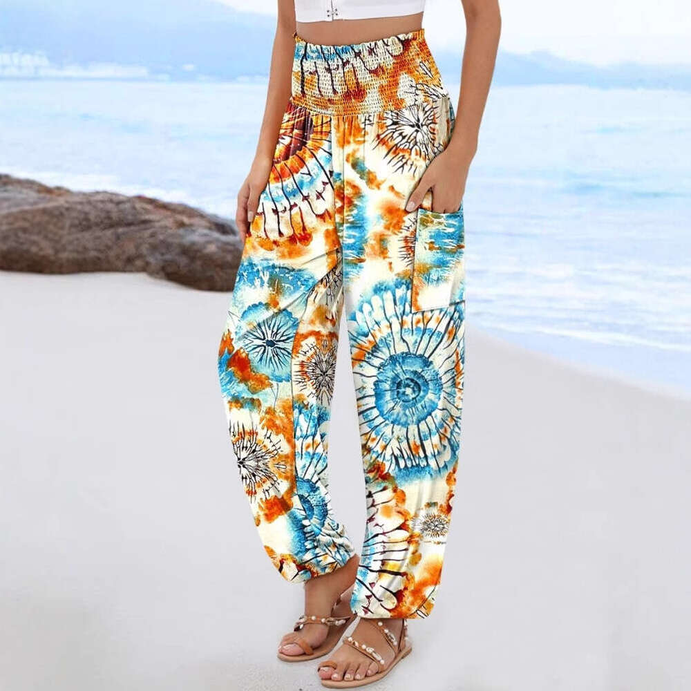 New Spring Summer Women's Loose High Waist Printed Casual Jogger Pants B5