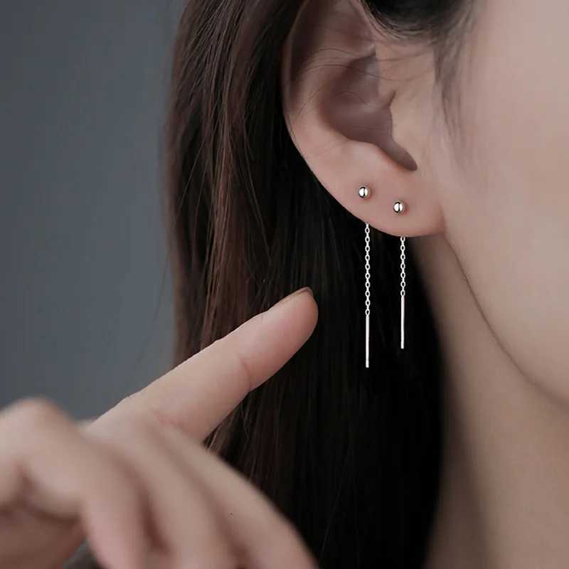 Fashion Dangle Earrings For Women Geometric Ball Long Tassel Chain Drop Silver Color Earring Minimalism Ear Line Kpop Jewelry XJ250722