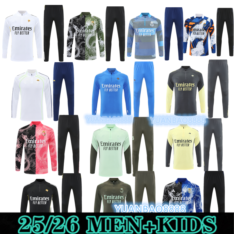 2025 2026 TRENT soccer tracksuit Madrids training suit men kids 25 26 Mbappe BELLINGHAM VINI JR football tracksuit Survetement Foot chandal half zipper long seleves