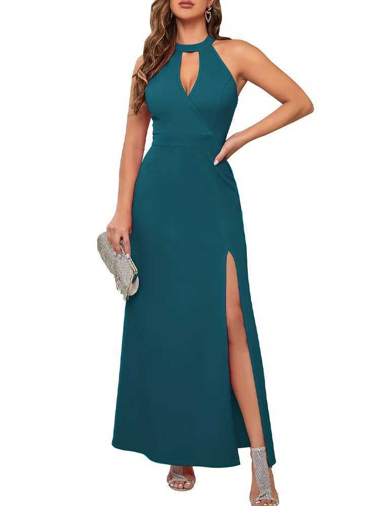 Womens Dresses Split Sleeveless Hollow High Neck Evening Cocktail Long Dresses XJ250722