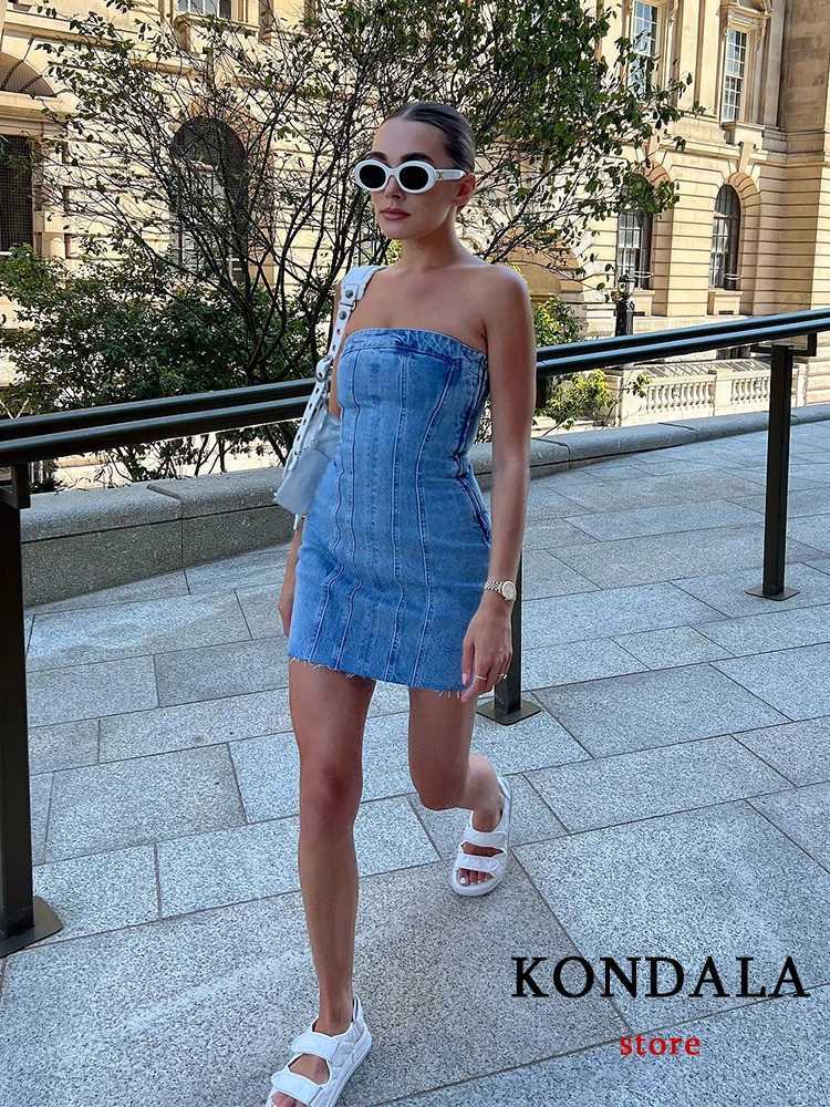 TRZA Sexy Blue Denim Sheath Mini Party Dress Women Y2K Street Style Jeans Tube Backless Bodycon Dress Fashion 2024 Dresses XJ250722