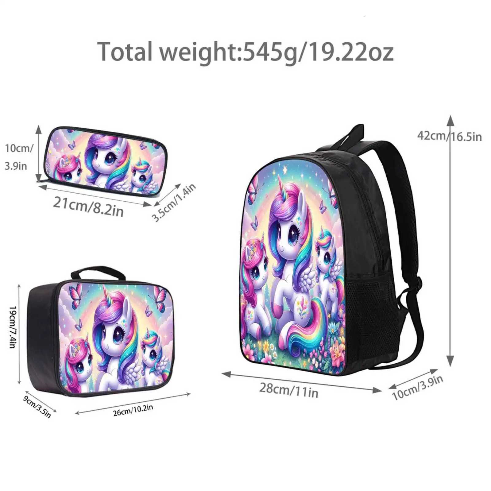 unicorn print pattern backpack exquisite and persali three-piece school bag for girls Y250722