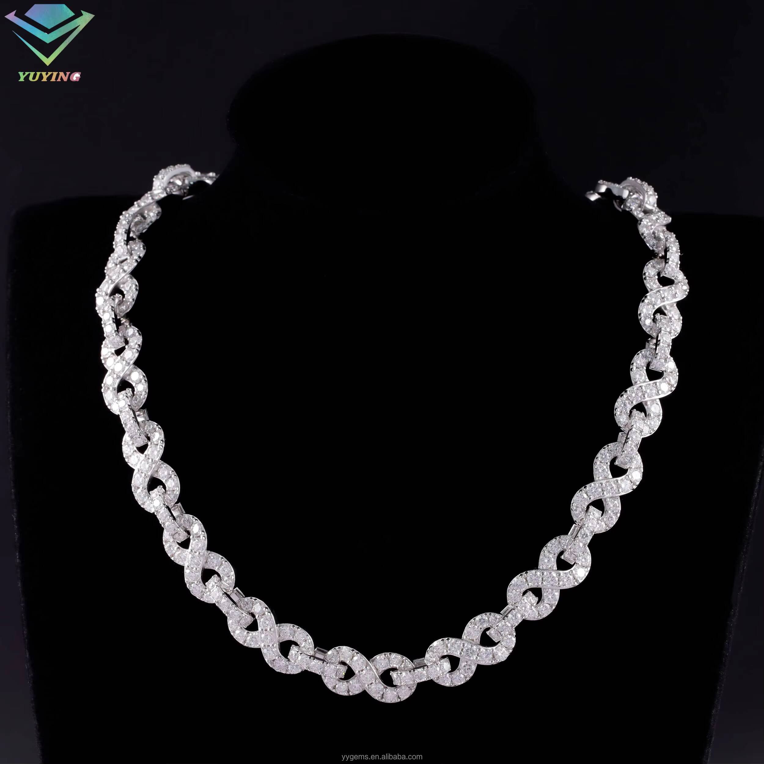 Fashion Infinity Link Mossanite Cuban Chain 9mm Wide 925 Solid Silver Chain Hip Hop Necklace VVS Moissanite Cuban Link Chain