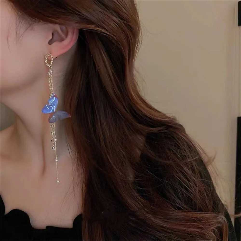 New Luxury Women Zircon Crystal Pearls Long Tassel Butterfly Earrings Stud Dangle Jewelry Gifts XJ250722