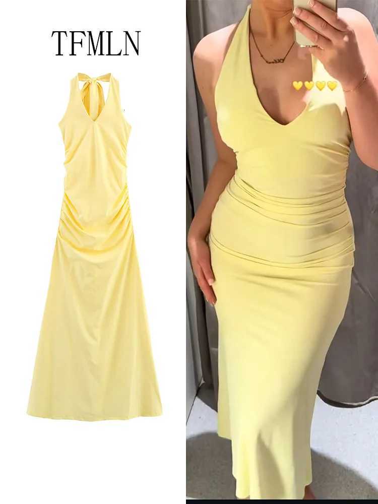 2025 Summer Women Solid Halter Dress Fashion Off Shoulder Backless Slim Party Dress Sexy Sleeveless Date Night Dress XJ250722