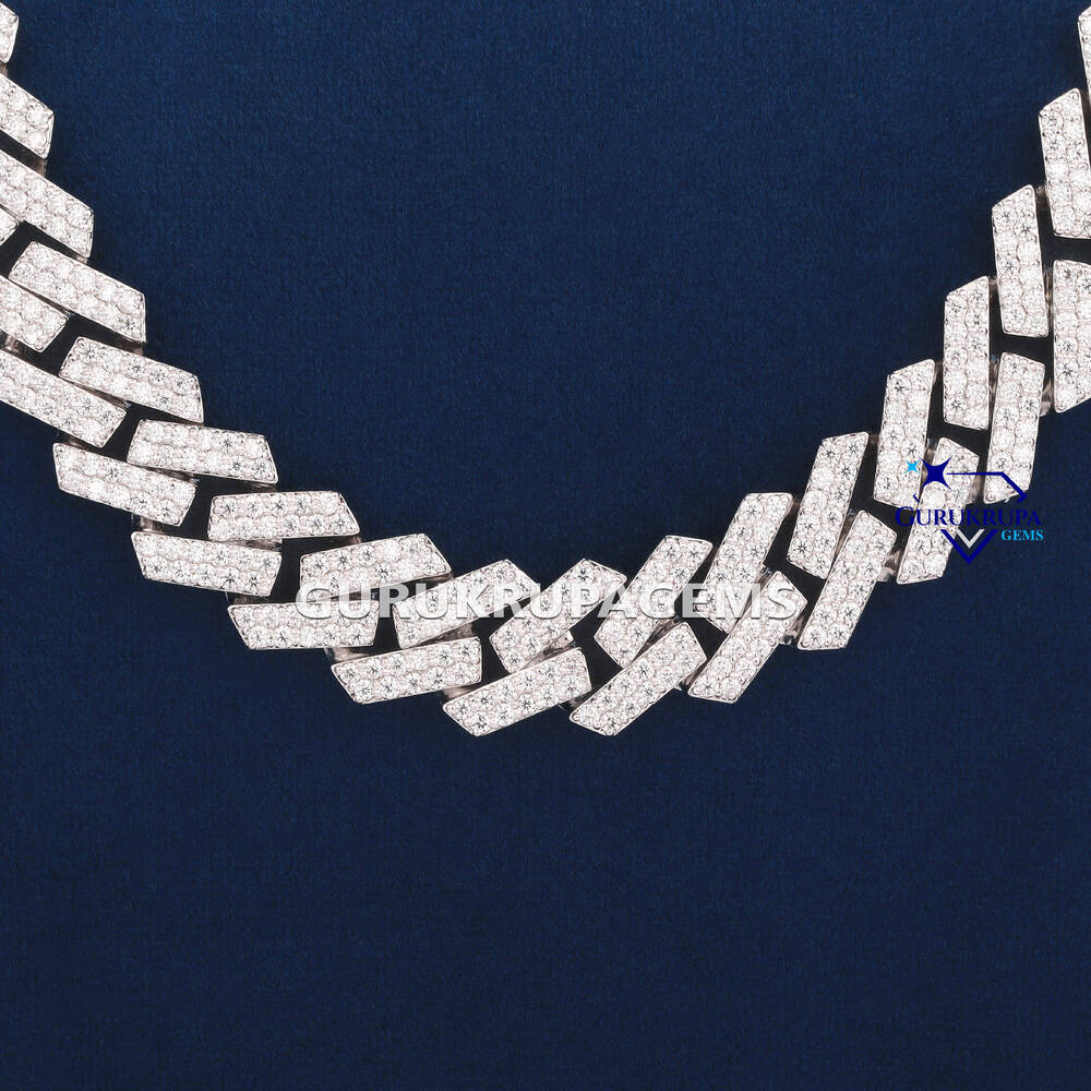 Hot Selling Iced Out Round Cut Moissanite Diamond 925 Sterling Silver Necklaces Hip Hop Cuban Link Chain VVS Clarity