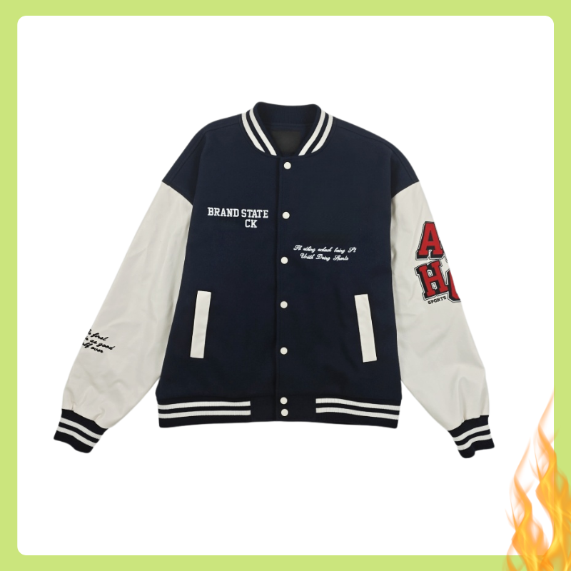 Raglan Sleeve Letter Embroidery Baseball Jacket coat contrast color American hip-hop street style