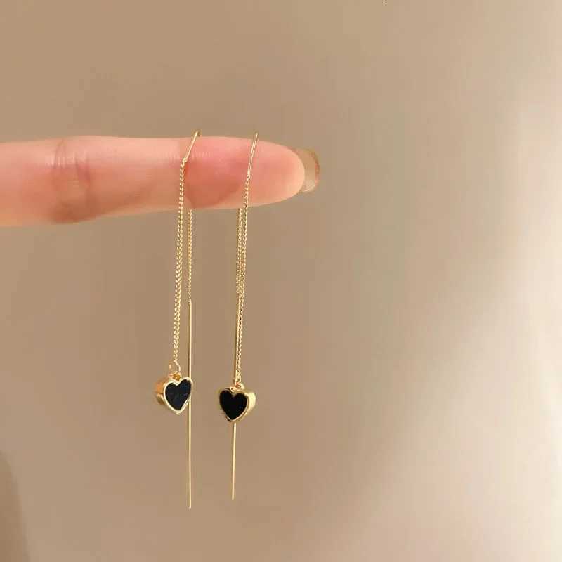 Fashion Black Heart Ear Line Long Hanging Earrings for Women Elegant Gold Color Pierced Tassel Earring Party Jewelry Gift XJ250722