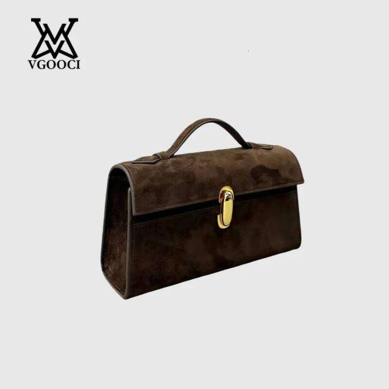 VGOOCI Genuine Leather Solid Color Simple Handbag Small Square Row Bag Women's Suede Savette Baguette bag for women