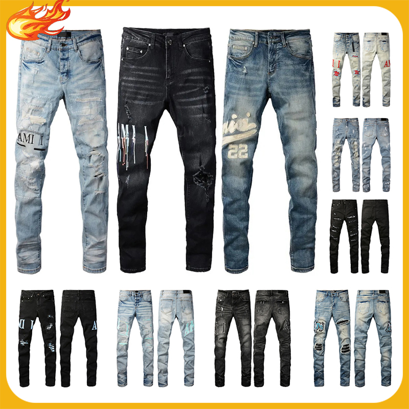 mens denim jeans designer jeans luxury fashion men jean cool style denim Casual designer pant distressed ripped biker black blue jean slim fit motorcycle