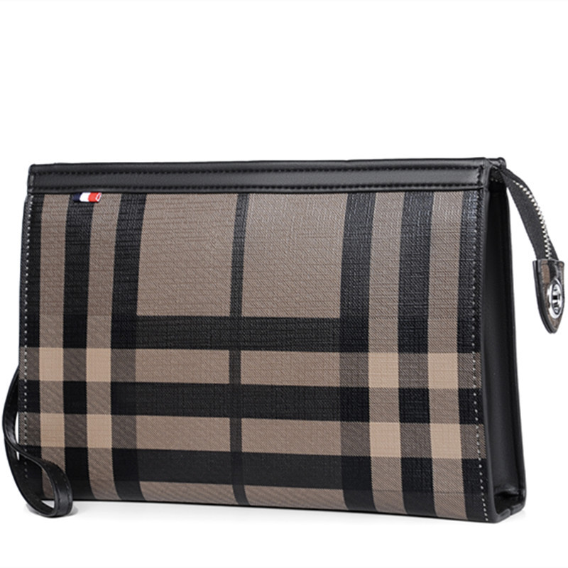Checkerboard pattern handbag high-end business leisure men's handbag large capacity men's handbag cross-border wholesale 2025s hot