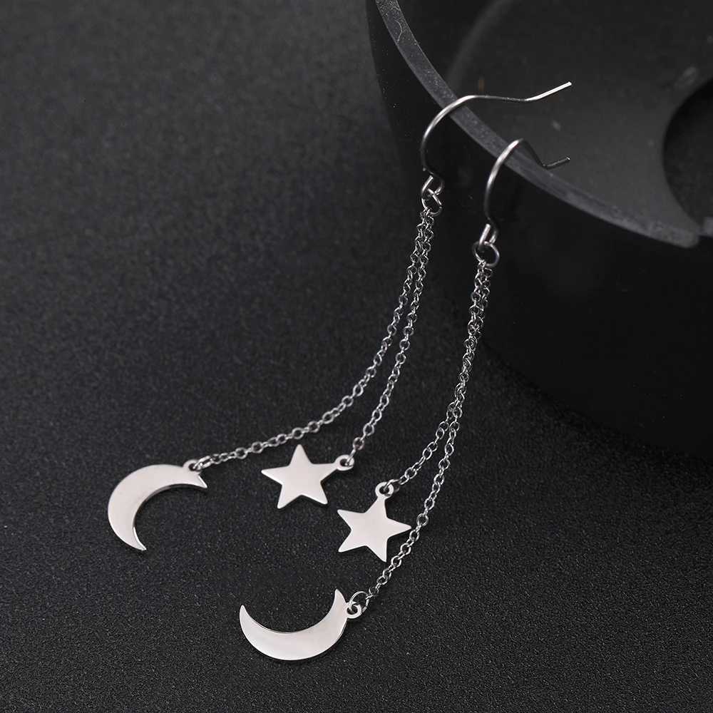 Teamer Star Moon Pendant Tassel Earrings Stainless Steel Dangle Earrings Women Girls Korean Trend Jewelry Valentines Day Gift XJ250722