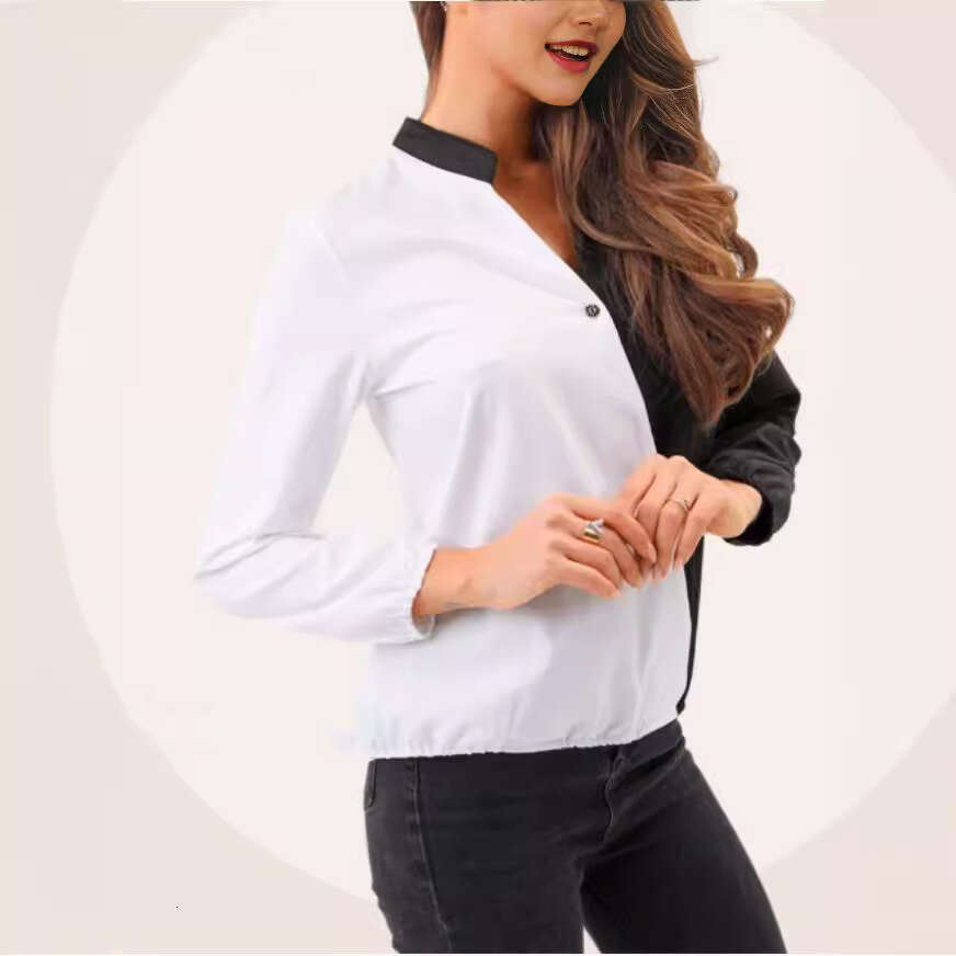 Women's Casual Fashion Professional Shirt Spring New Style Elegant Commuter Color-Block Long Sleeve Top B5