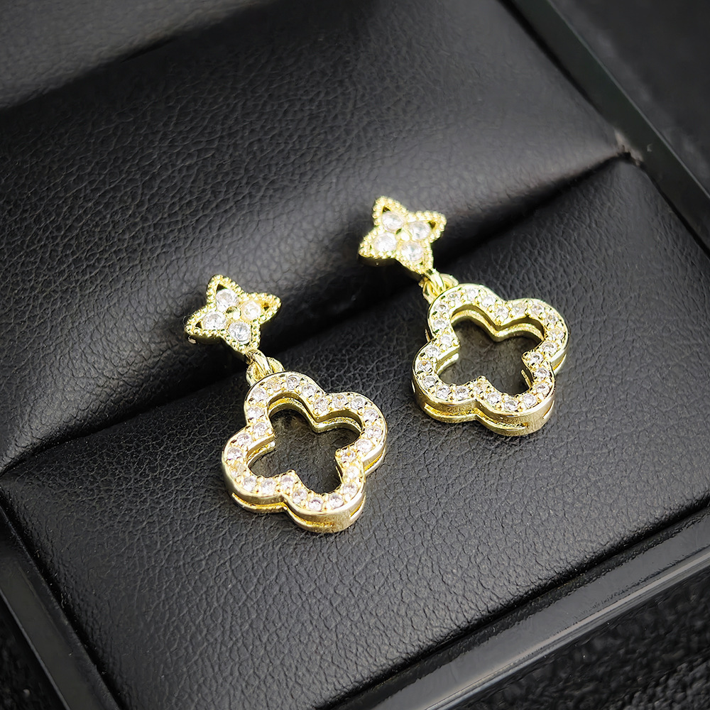 Silver - Tone Clover - Shaped Drop Earrings With Rhinestone Accents Lucky Party Jewelry And Gift For Her High Quality And Sparkling Jewelry