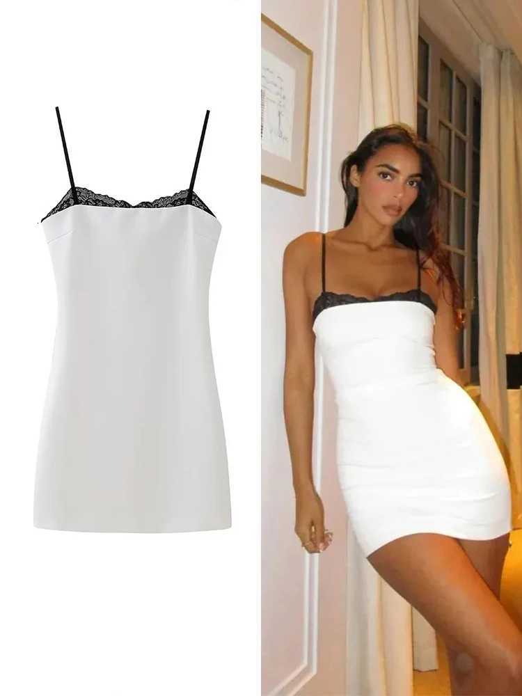 TRZA Women Sexy Lace Splicing Dress Fashion Slim Strapless Spaghetti Straps Mini Dresses Evening Party Sexy Short Dresses XJ250722