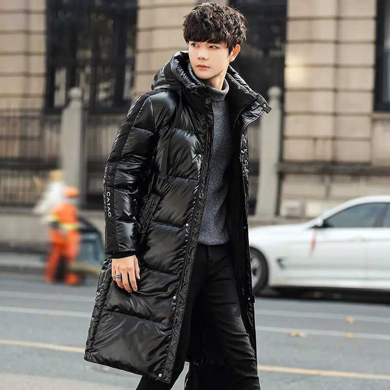 Fashion Men Down Jacket Long Parka Coat 90% White Duck Down Coat Men Winter Outerwear Glossy Jacket Hooded Thick Warm Overcoat W250722