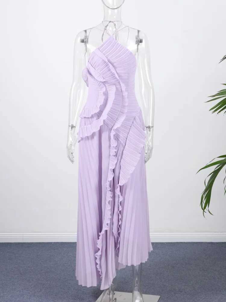 Womens Dress Ele Halter Prom Gowns Ruffles Tiered Backless Party Gown Summer Vacation Chiffon Long Evening Dresses XJ250722