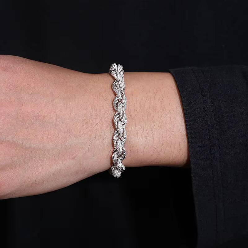 Wholesale VVS D Color Moissanite Rope Chain Hip Hop Cuban Necklace Link Iced Out Tennis Rope Chain S925 Silver 8mm Rope Chain