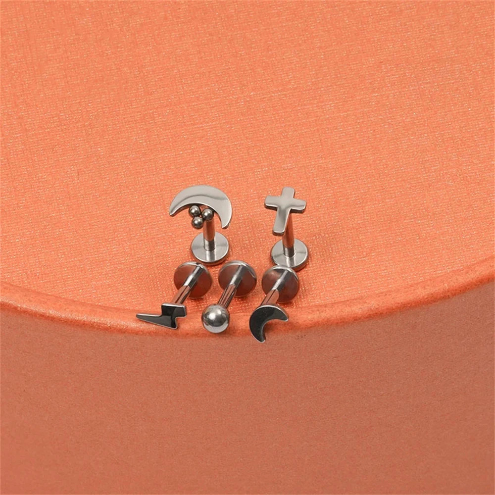 5Pcs/lot Lover Gift ASTM 36 16G Cartilage Tragus Earrings Ear Lip Helix Studs Tongue Nail Body Piercing Jewelry 250722
