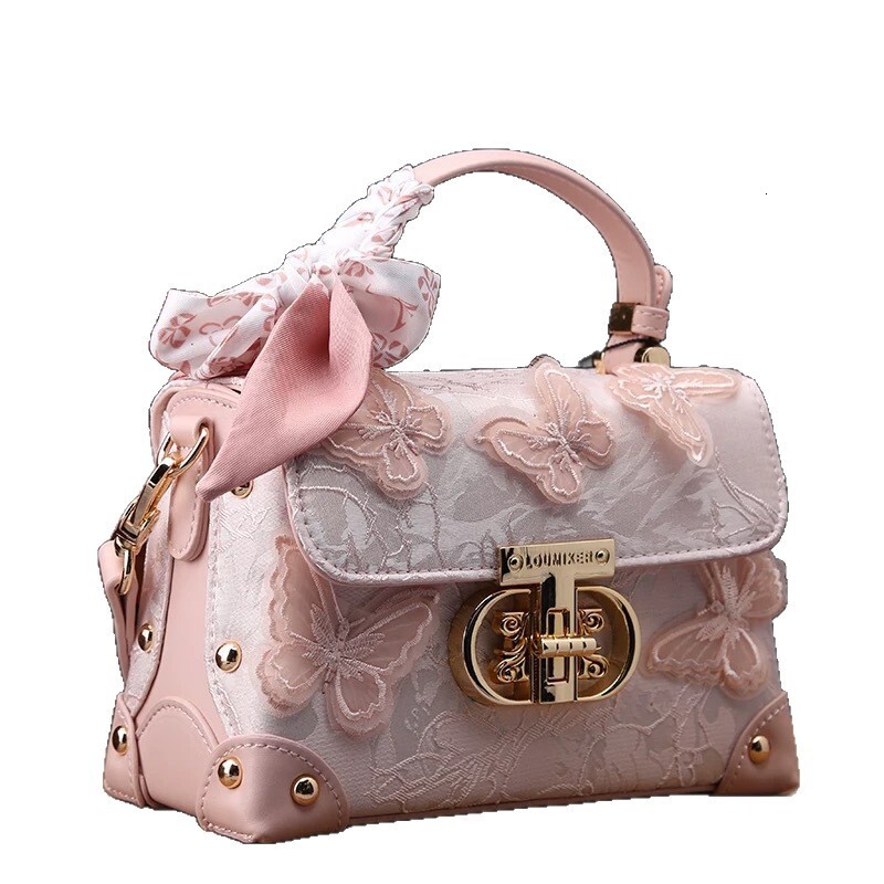 Free shipping designer bag 2025 High End Fashion Butterfly Lace Bag For Women New Lock Handbag Shoulder Bag Crossbody Small Bag
