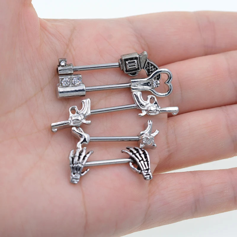 1Pair 5 Choice Gun Key shape Hand Nipple piercing Gun Piercing 14G 1.6x12/14mm No-Infection Body Jewelry Barbells 250722