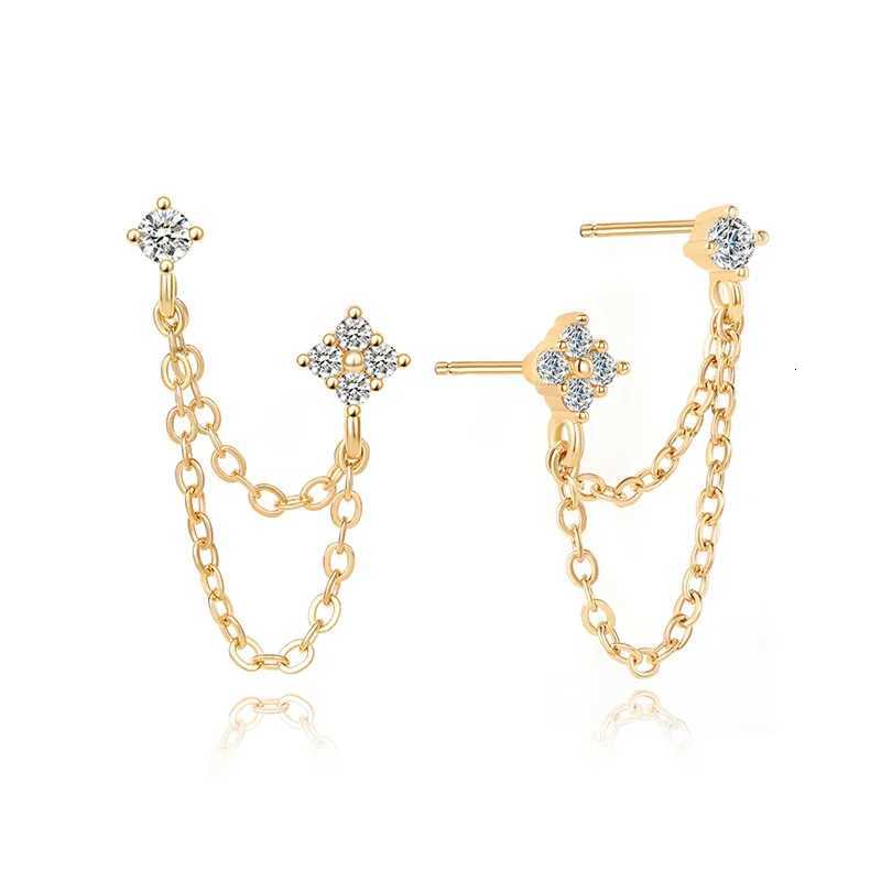 Huitan New Arrival Double Ear Studs Tassel Chains Hanging Earrings for Women Ear Piercing 3 Metal Colors Luxury CZ Hot Jewelry XJ250722