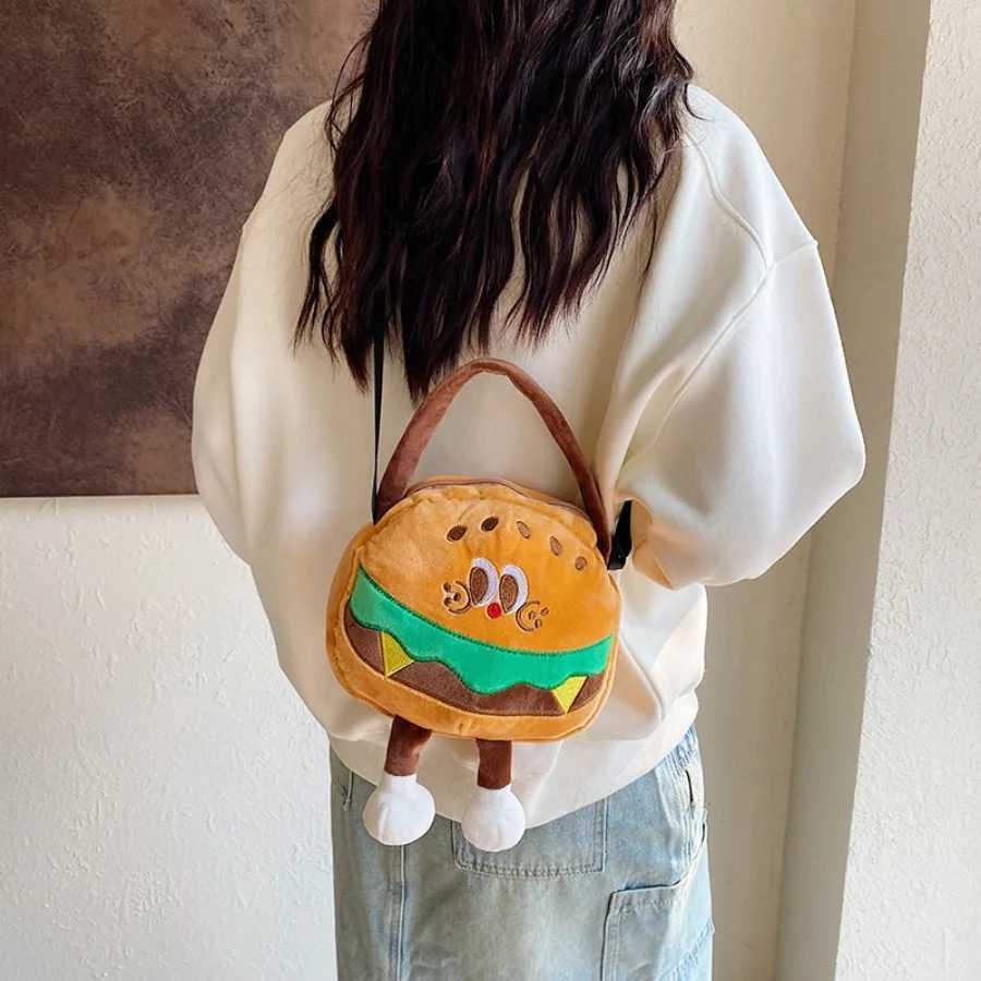 Kaii French Fries Hamburger Plush Backpack Milk Tea Messenger Bag Creative Crossbody Coin Purse Birthday Christmas Gifts Y250722