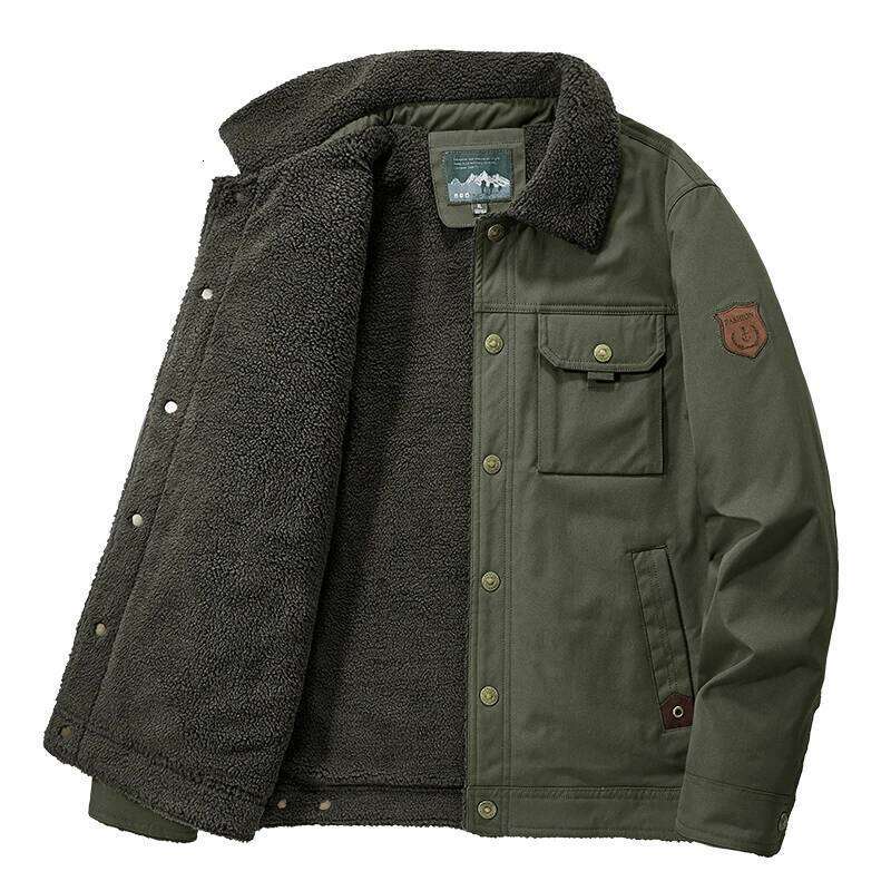 2025 Winter New Fleece Thick Warm Fashion Casual Windproof Coat Autumn Outwear Outdoor Fur Collar Jacket Men