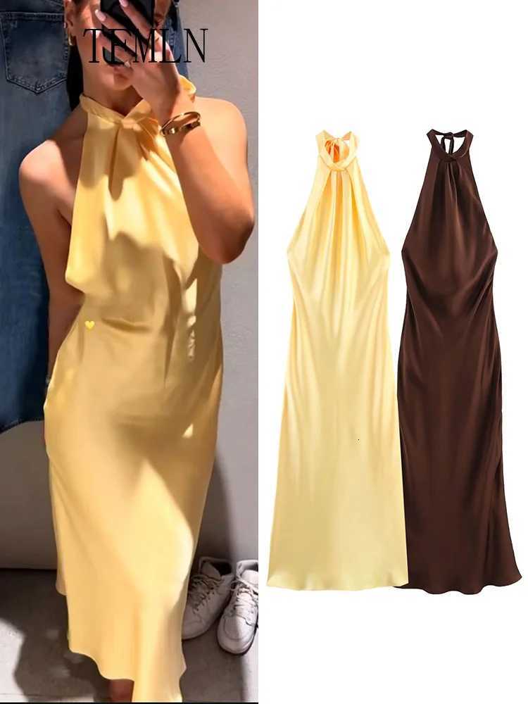 100% Cotton Women Solid Halter Long Dress 2025 Summer Off Shoulder Backless Slim Party Dress Sexy Girls Sleeveless Dresses XJ250722