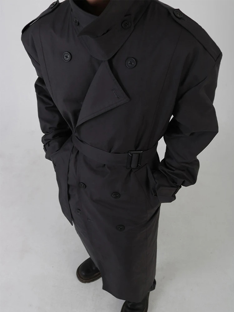 Mauroicardi Spring Autumn Cool Long Black Oversized Trench Coat Men Belt Double Breasted Loose Casual Windproof Outerwear 250714