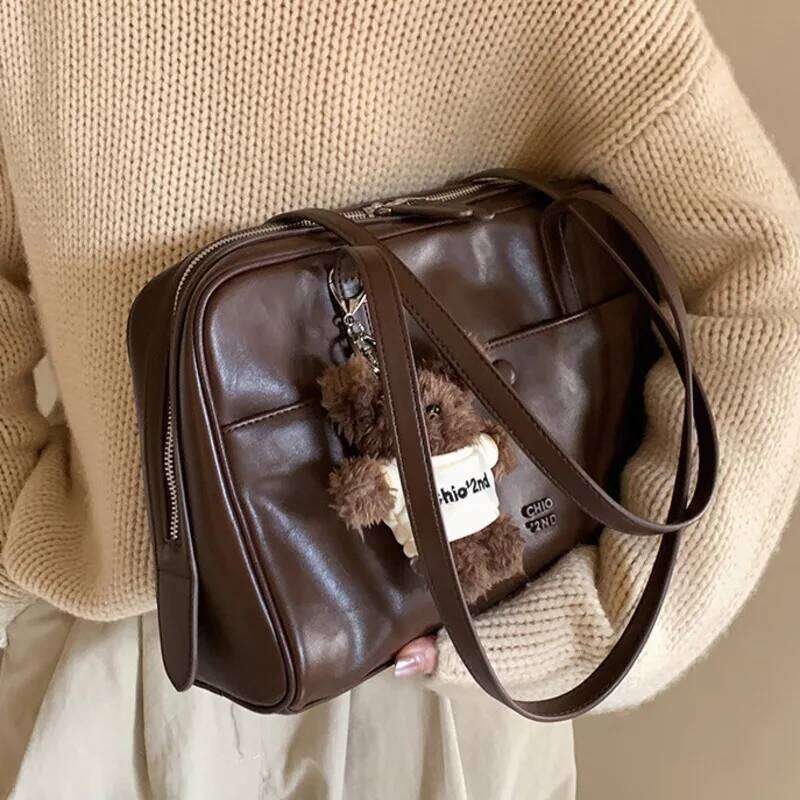 Retro Trend Boston Women's Shoulder Large Capacity PU Leather Lady Tote Underarm Daily Collocation Outdoor Bag