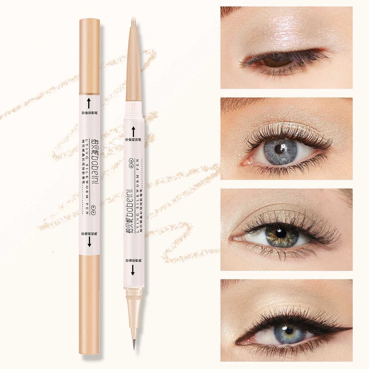 Double-ended Horizontal High-Shine Eyeshadow Brush - Natural L Color - Fine Highlighting - Convenient Touch-Up Makeup W250722