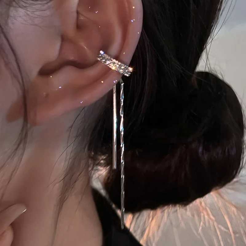 Silver Color Crystal Tassel Non-Piercing Cuff Ear Clip Earring For Women Shiny Rhinestone Chain Fake Cartilage Piercing Jewelry XJ250722