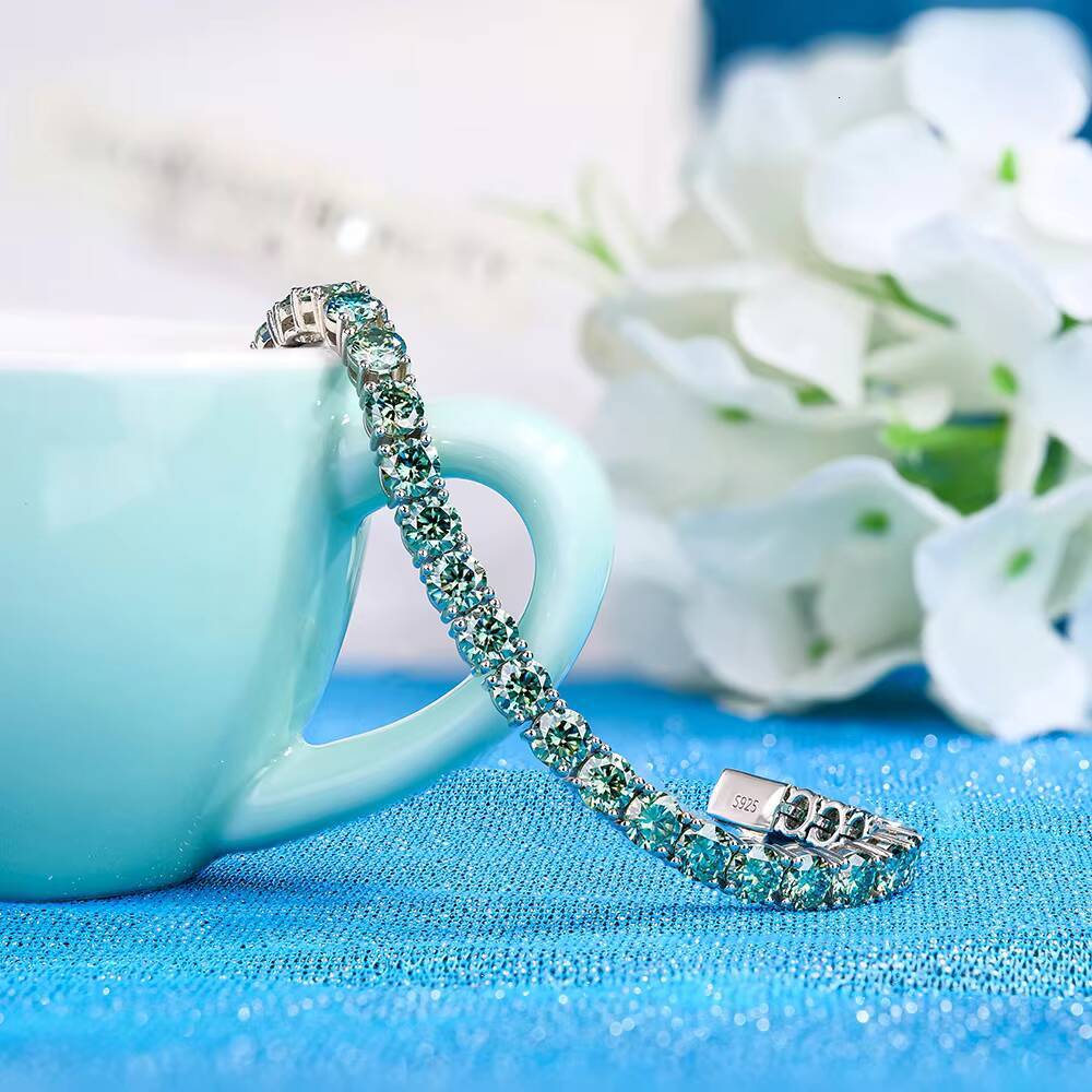 Luxury Trendy S925 Sterling Silver Green Blue Colored Hip Hop Style Moissanite Tennis Bracelet Fine Jewelry Chain Bracelet