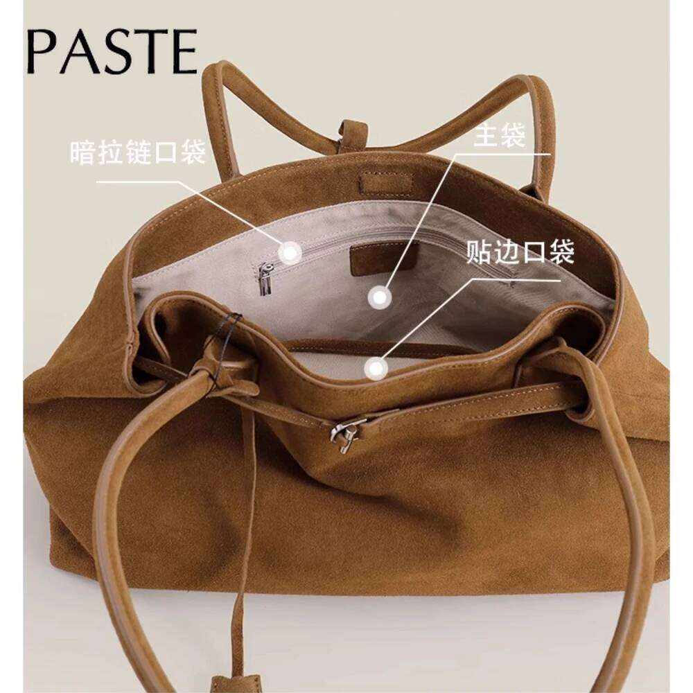 2026 Euro Style Winter Huge Long-handle Travel Tote Matte Green Grey Color Suede Cow Leather Women Handbag High-end Shoulder Bag