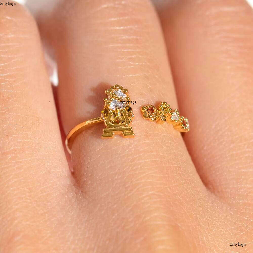 Princess Series VVS Moissanite Beauty Beast Cute Teapot Candle Rose Adjustable Ring Women's Fashion Accessories