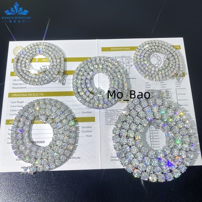 Full Size 3mm 4mm 5mm Moissanite 925 Silver Tennis Necklace Factory Price Iced Out Moissanite Diamond Tennis Chain for Hip Hop