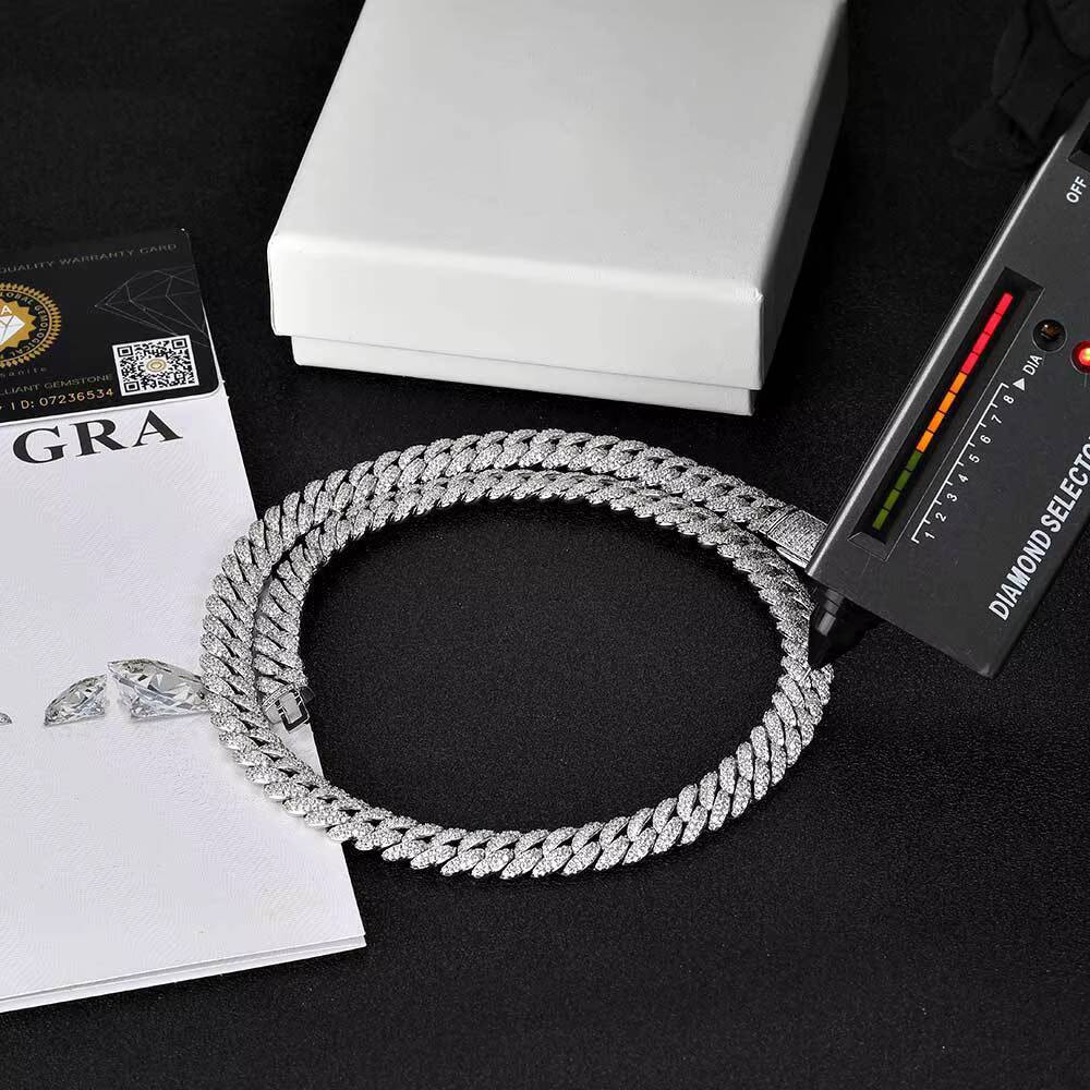 Designer Luxury Hip Hop S925 Sterling Silver Diamond Cuban Necklace 10MM Moissanite Cuban Link Chain for Men