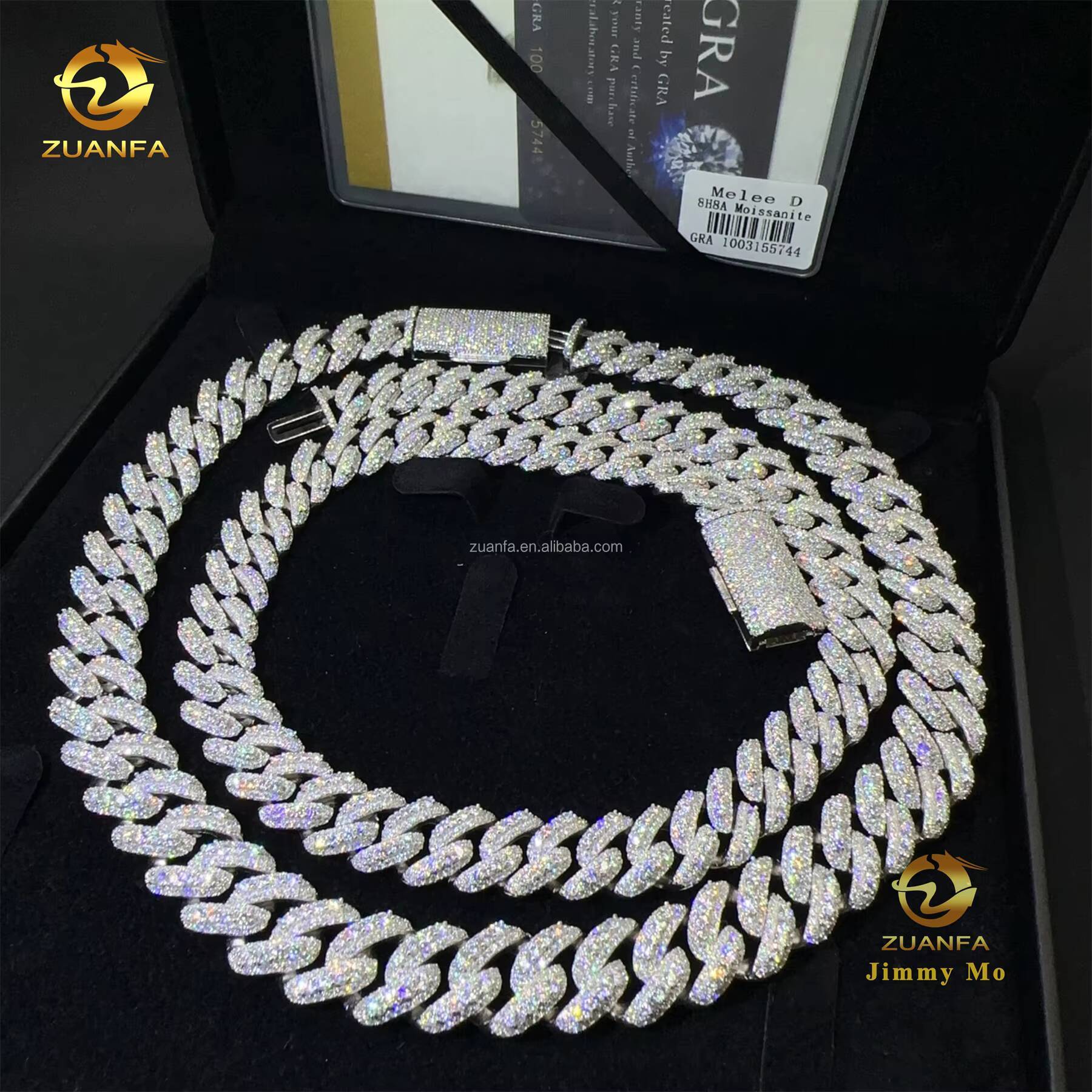 13mm 15mm Two Rows Moon Shape Big Guy Heavy Iced Out Hip Hop Flawless S925 Sterling Silver Moissanite Diamond Cuban Link Chain