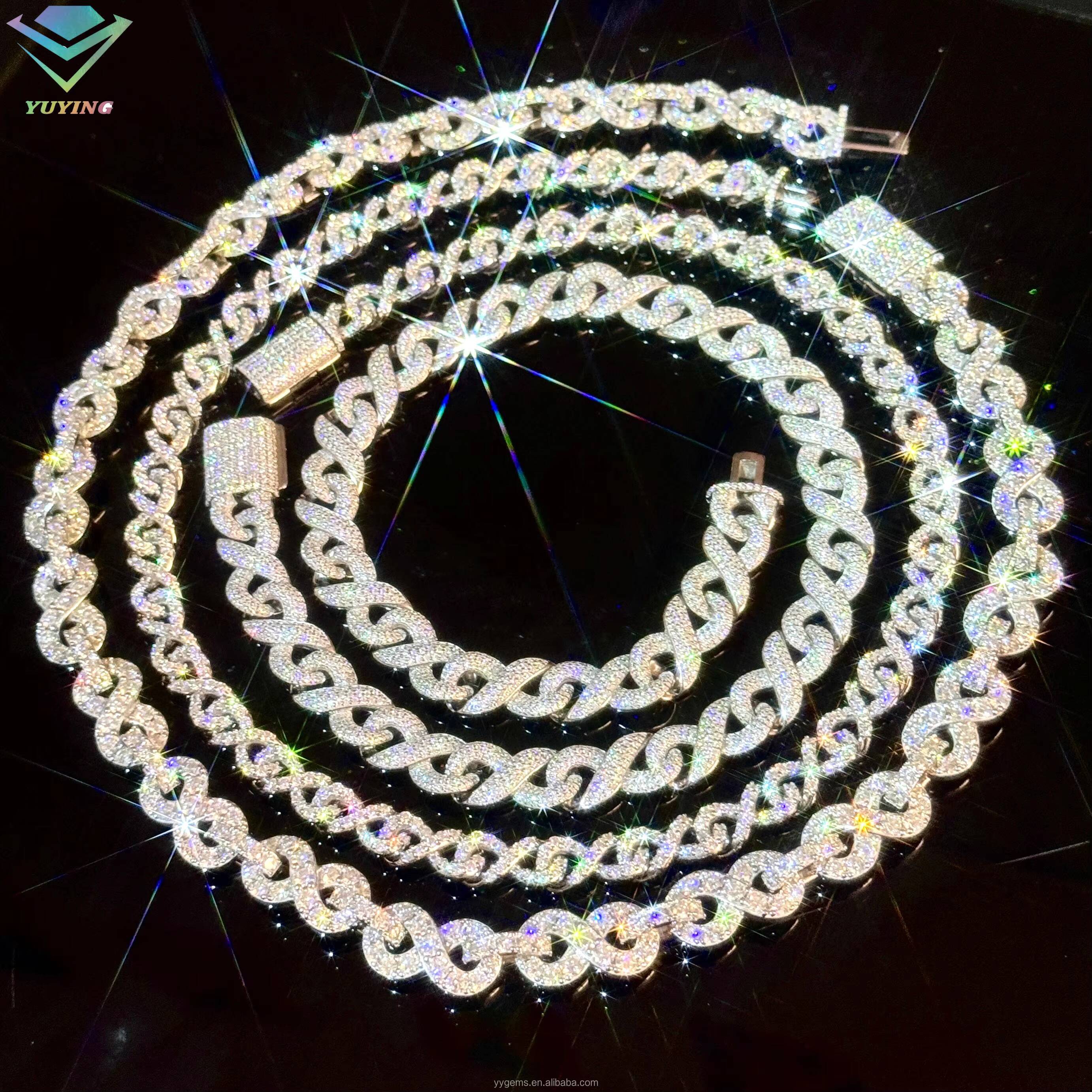 Fashion Infinity Link Mossanite Cuban Chain 9mm Wide 925 Solid Silver Chain Hip Hop Necklace VVS Moissanite Cuban Link Chain