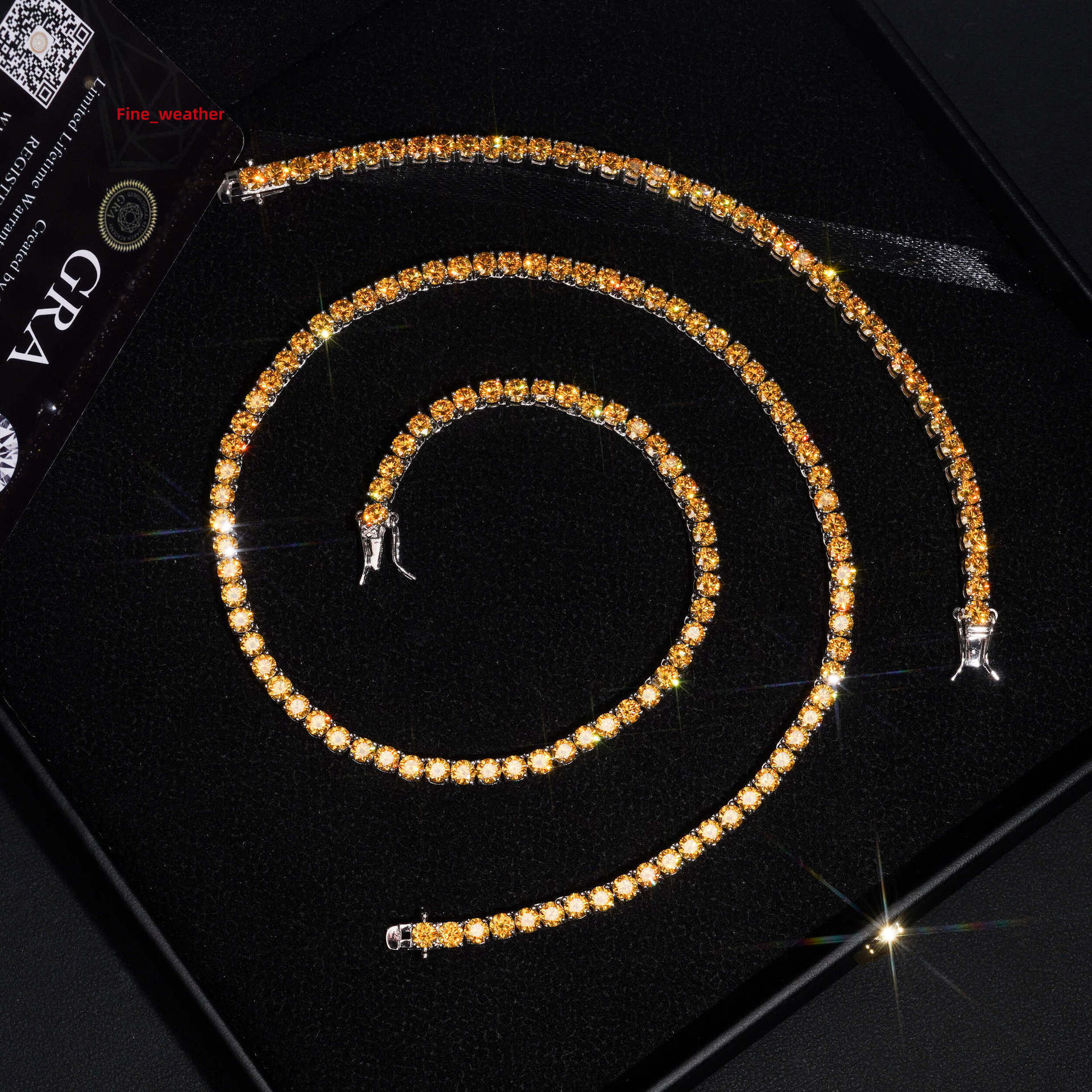 Hip Hop Fine Jewelry 925 Sterling Silver 3mm Iced Out Yellow Moissanite Tennis Chain Necklace for Man Gift