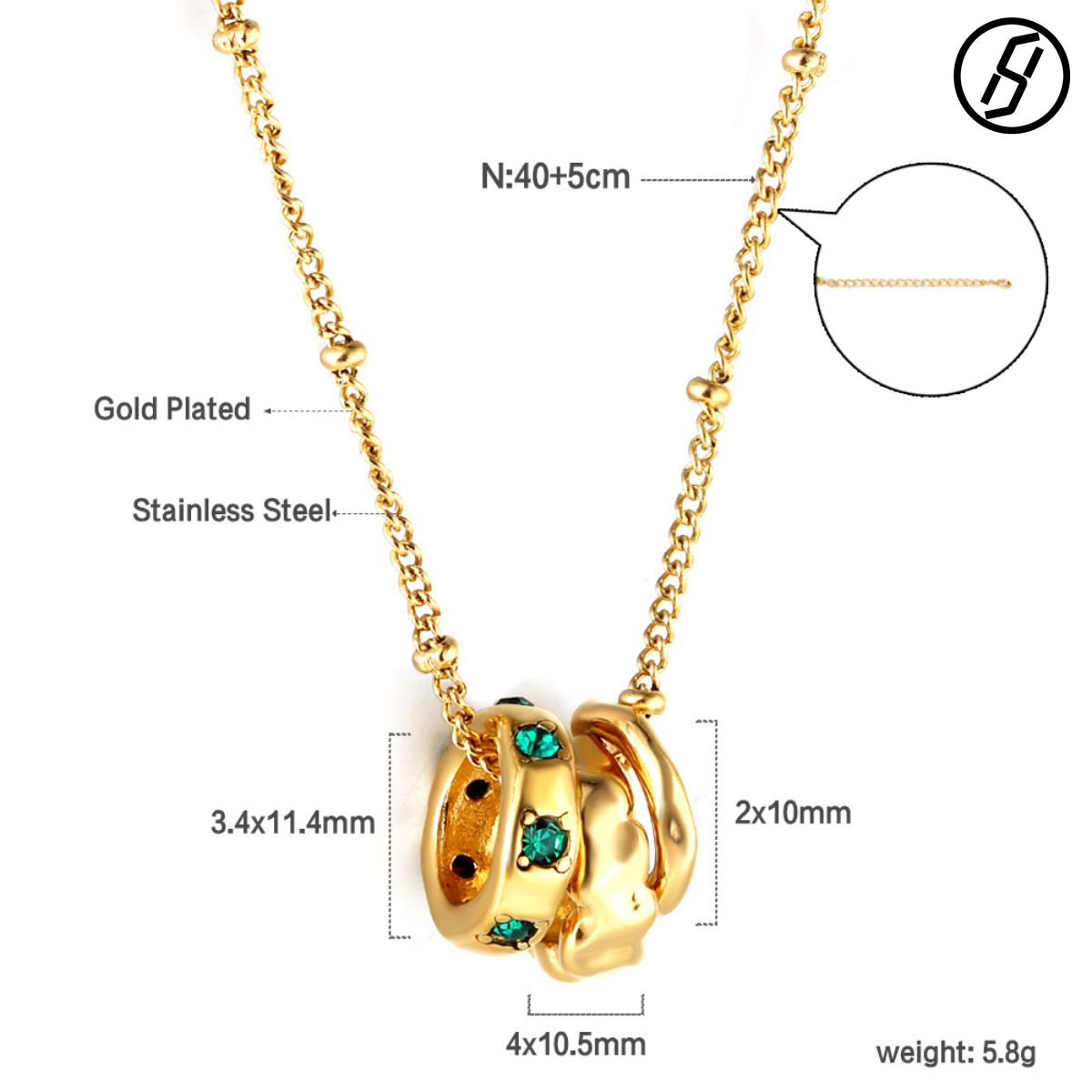 Japanese Korean Style Fashion Titanium Steel Pendant Inlaid with Zircon Trendy Personalized Accessories Three-ring Buckle Bee Necklace Designer Women&